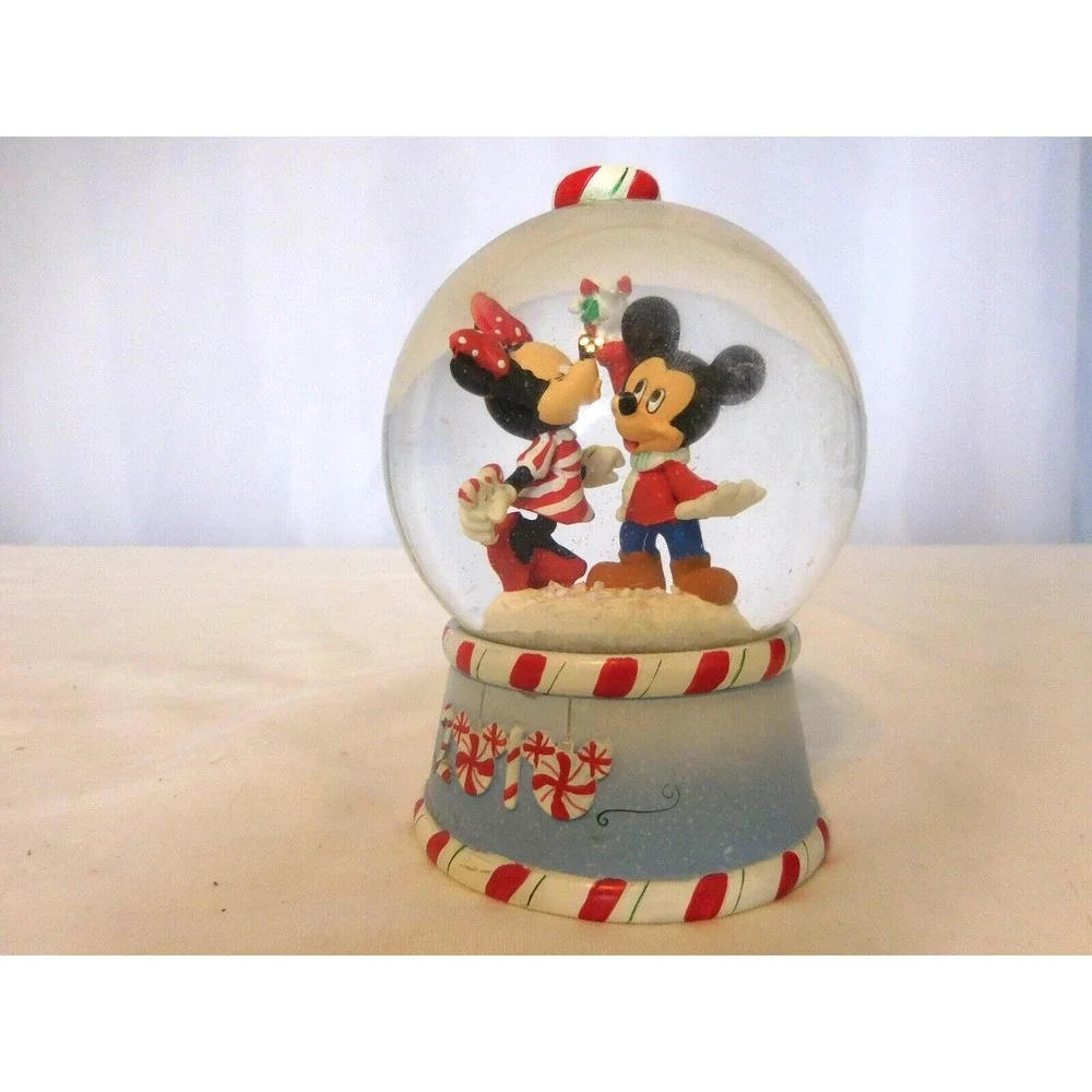Disney Christmas Minnie Kissing Mickey Mouse Snow Globe Under the Mistletoe 2010